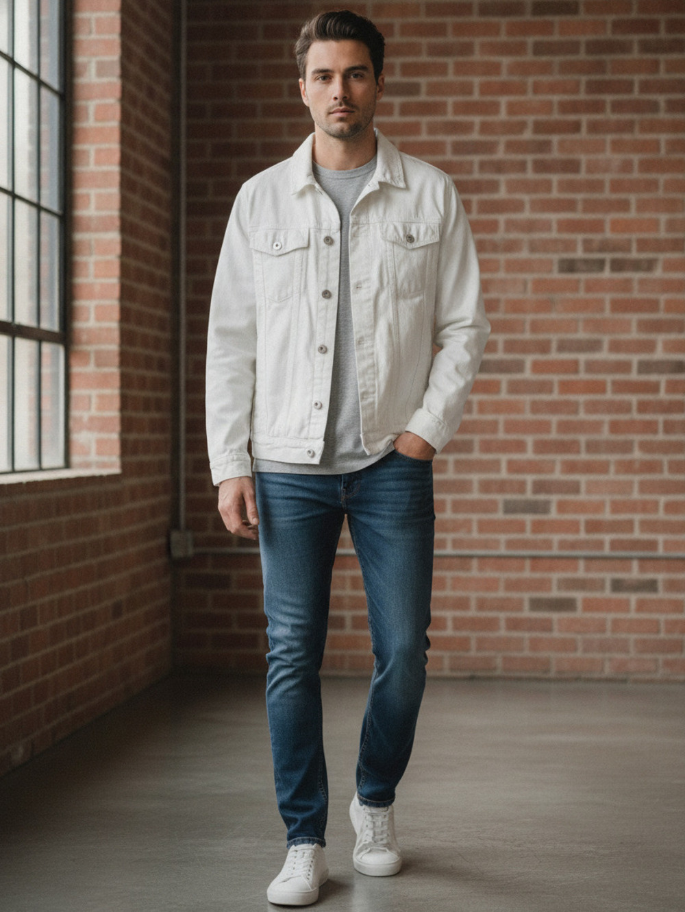 Fashion Nova Men White Denim Jacket XL‎